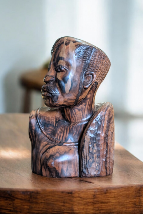 Large Carved African Wood Bust - Image 8