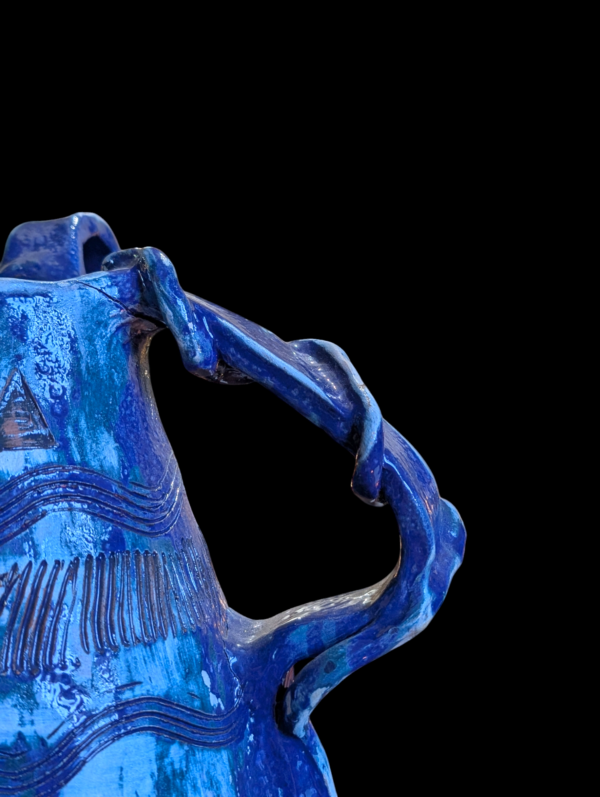 Large Blue Glazed Terracotta Pottery Vase - Image 5