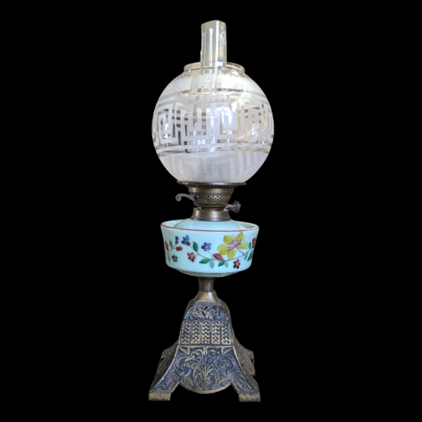 Lovely Antique Opaline Glass & Gilt Oil Lamp