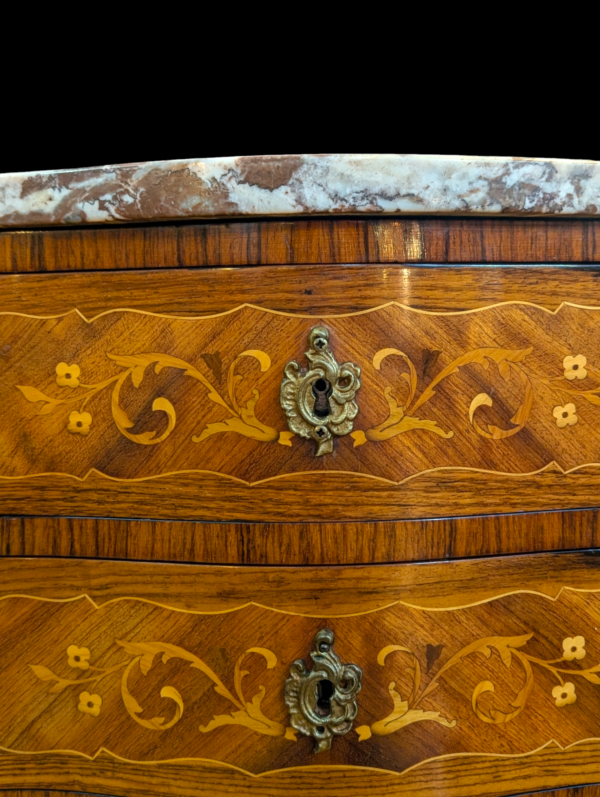 Marble Topped French Kingswood Inlaid Chest Of Drawers With Ormolu Gilt Metal Mounts - Image 5