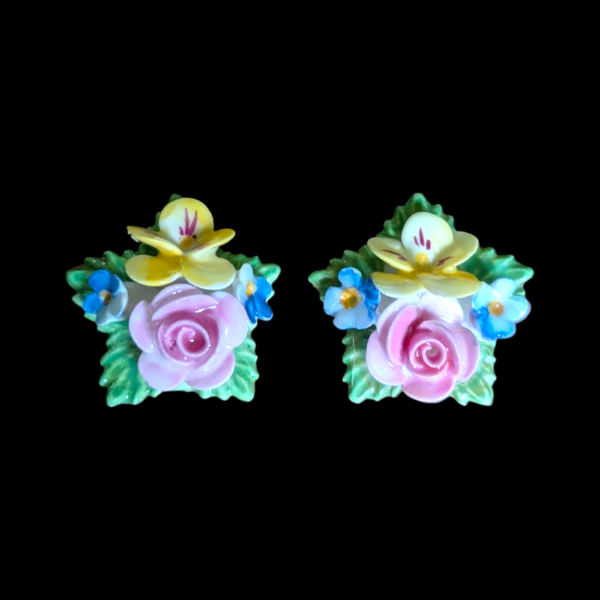 1930's Porcelain Flower Clip On Earrings