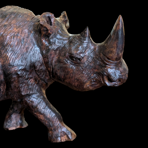 Heavily Carved Wooden Rhino - Image 2