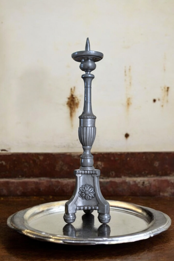 Huge English Pewter Candlestick - Image 2