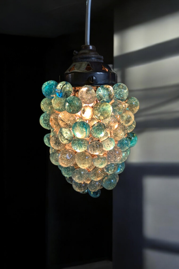 1940's Murano Glass Blue Grape Pendant Light - Image 2