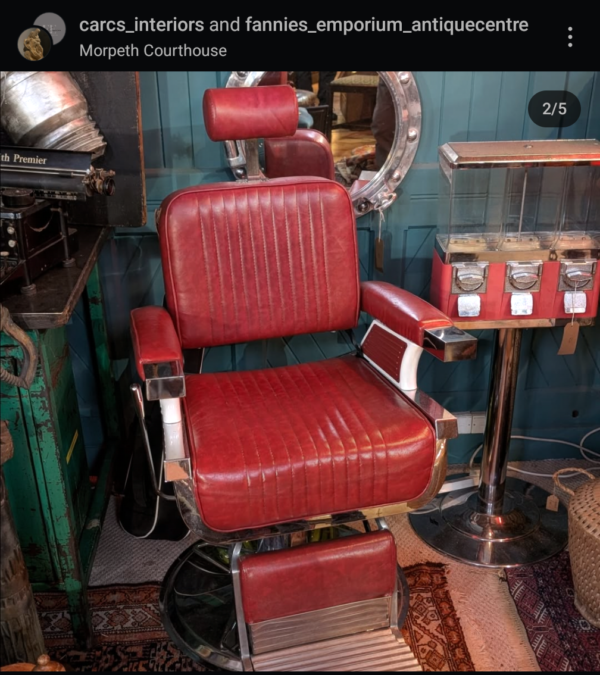 Red Chrome Adjustable Reclining Vintage Barber Chair - Image 4