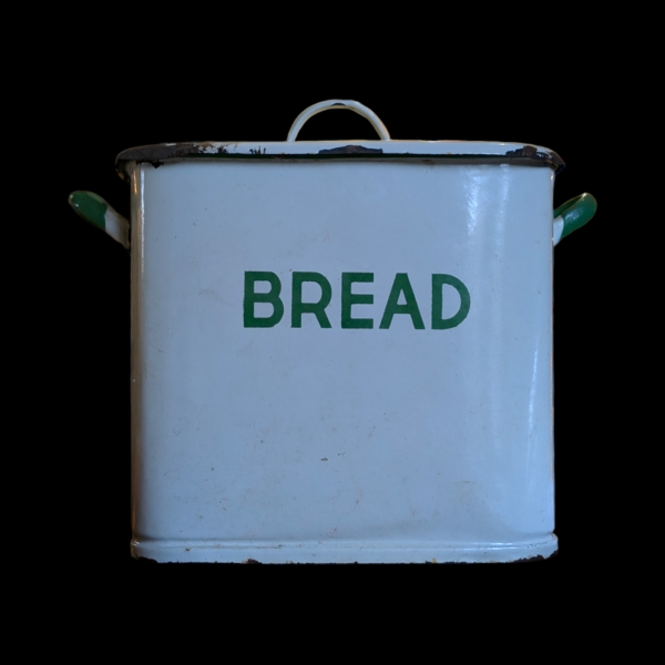 Large Vintage Green & White Enamelled Bread Bin - Image 2