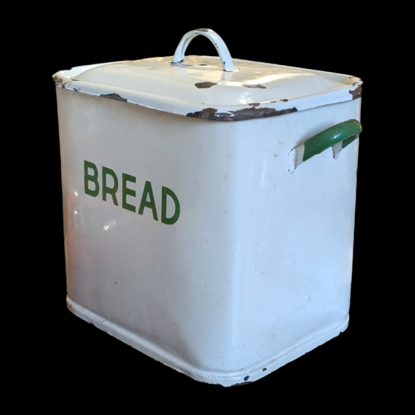 Large Vintage Green & White Enamelled Bread Bin