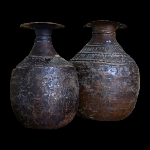 Pair Of Indian Beaten Copper Water carriers - Image 2