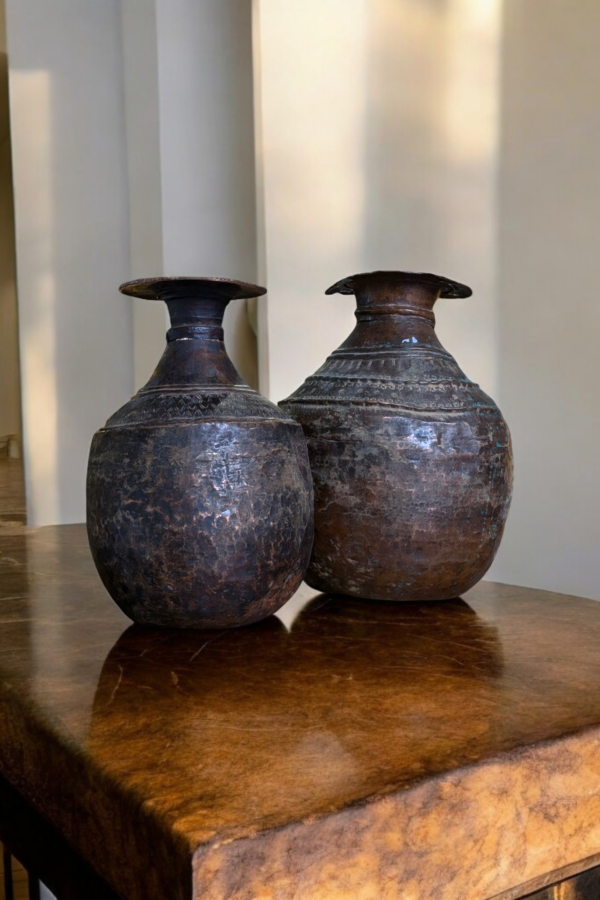 Pair Of Indian Beaten Copper Water carriers - Image 3