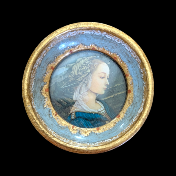 Miniature Round Gilt Framed Picture Of A Girl