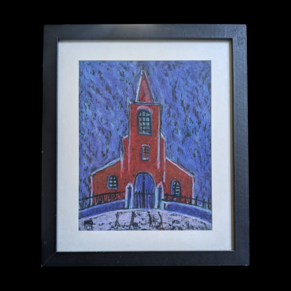 Framed Original Church Scene Pastel Painting