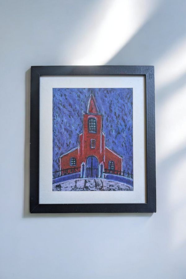 Framed Original Church Scene Pastel Painting - Image 2