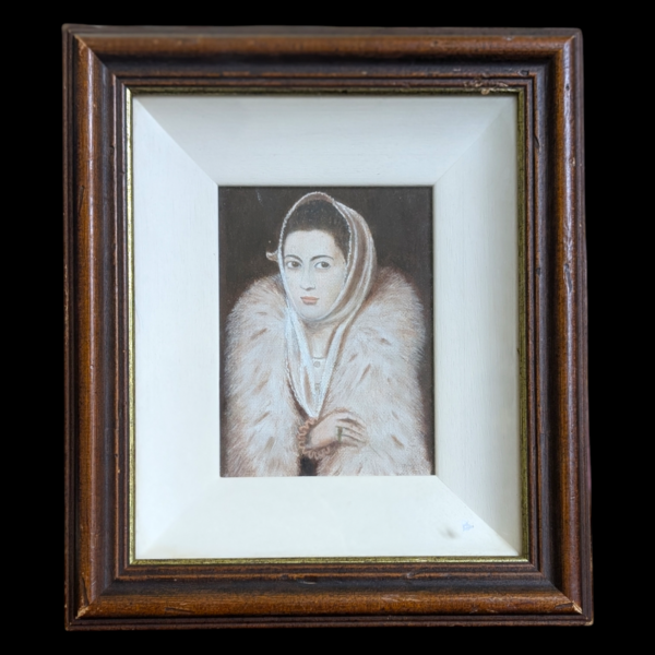 Framed Pastel Drawing Of A Woman In A Fur Cape