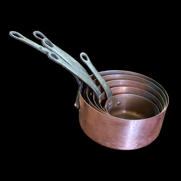 Set Of 5 Antique Copper Pans - Image 2