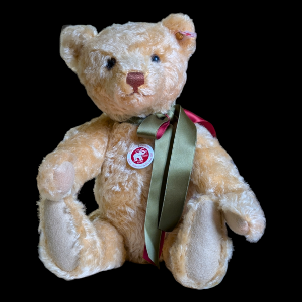 Steiff 2019 Exclusive British Ltd Edition Blonde Mohair Jointed Growler With Original Satin Bows, Certificate & Box