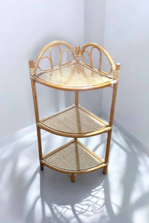 Bamboo & Wicker Three Tier Corner Shelf - Image 2