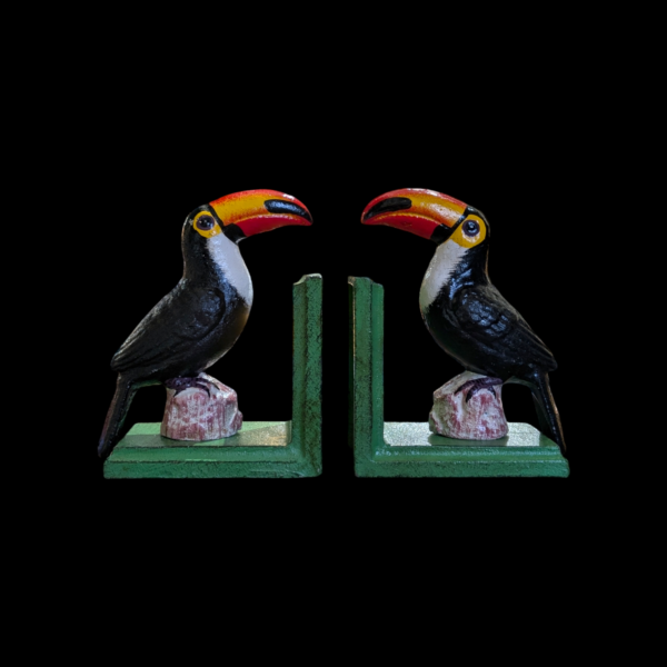 Pair Of Cast Iron Colourful Painted Toucan Bookends