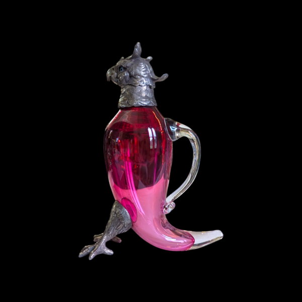 Victorian Cranberry Glass & Silver Plate Bird Claret Jug