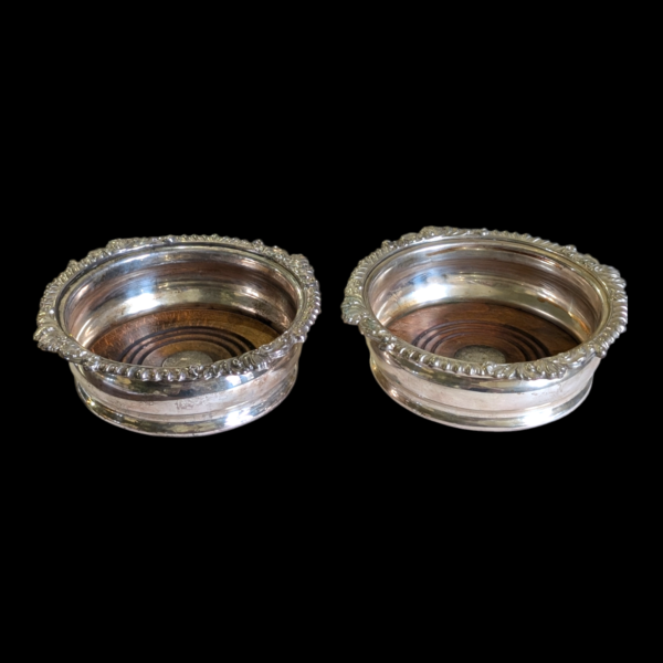 Pair Of Silver Plate & Turner Wood Wine Coasters - Image 2