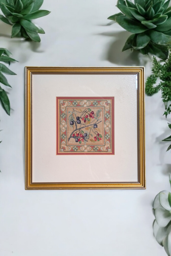 Square Gilt Framed Embroidery Of Berries - Image 2