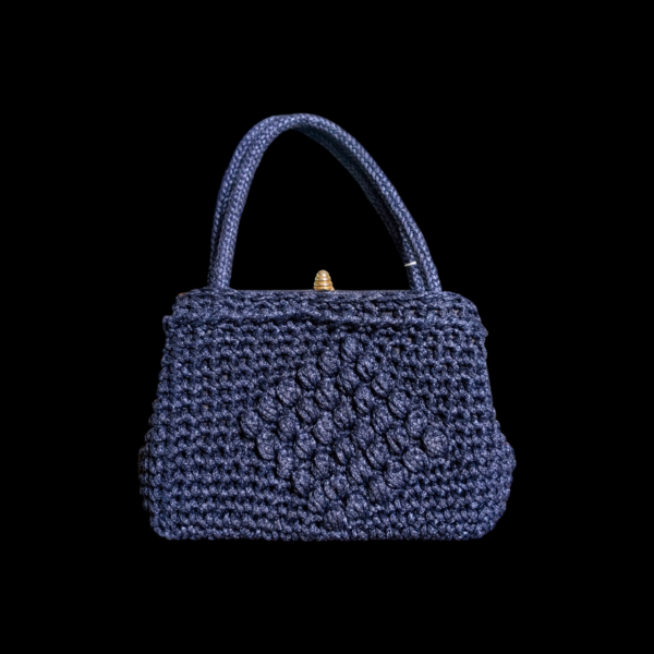 Vintage Navy Blue Raffia Bag