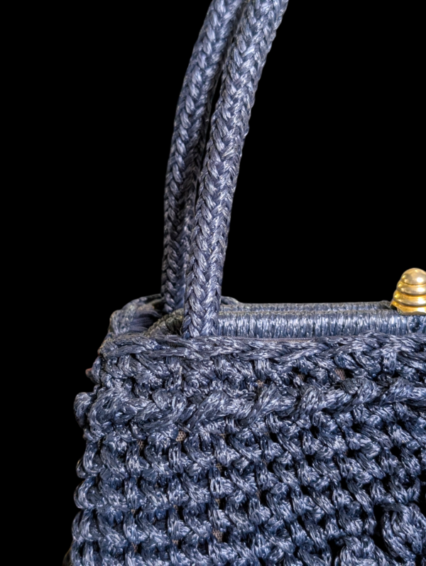 Vintage Navy Blue Raffia Bag - Image 3