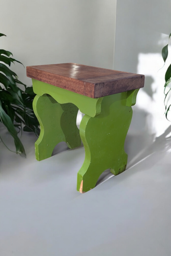 Farmhouse Green Painted Pine Cracket Stool - Image 5