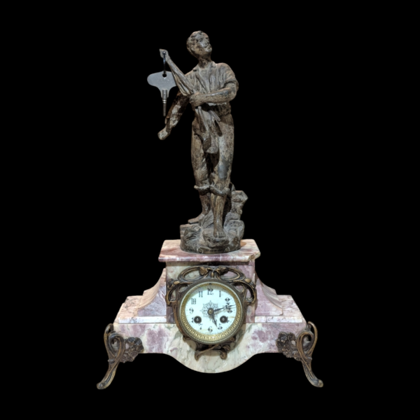 French Charles Ruchot Bronze Mantle Clock On Marble Base