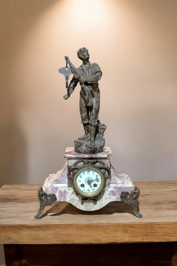 French Charles Ruchot Bronze Mantle Clock On Marble Base - Image 6