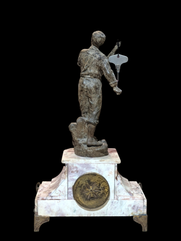 French Charles Ruchot Bronze Mantle Clock On Marble Base - Image 3