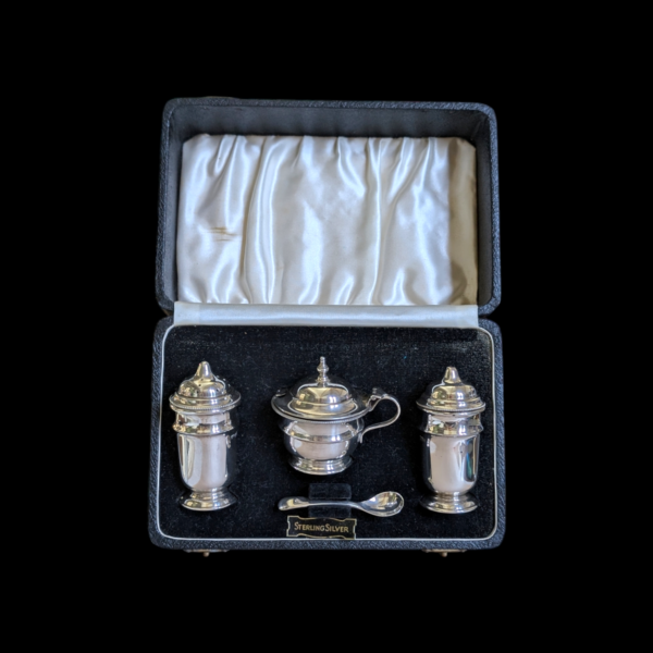 1930's Solid Silver Cruet Set In Original Fitted Case