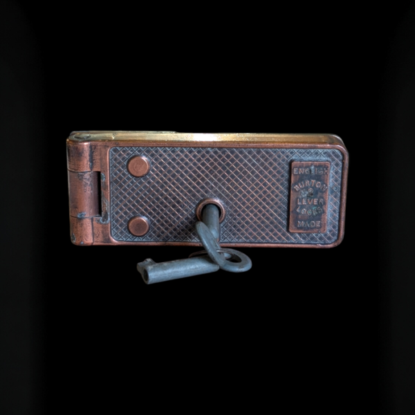 Vintage Burton Copper Lever Lock & Key - Image 2