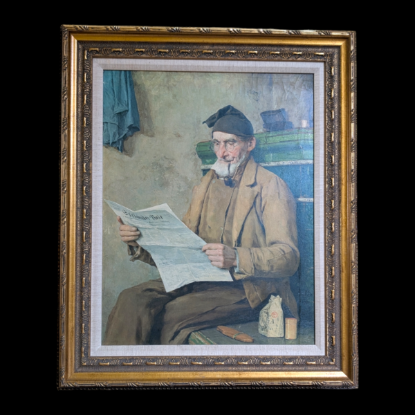 Vintage French Gilt Framed Lithograph Of A Gentleman Reading A Paper