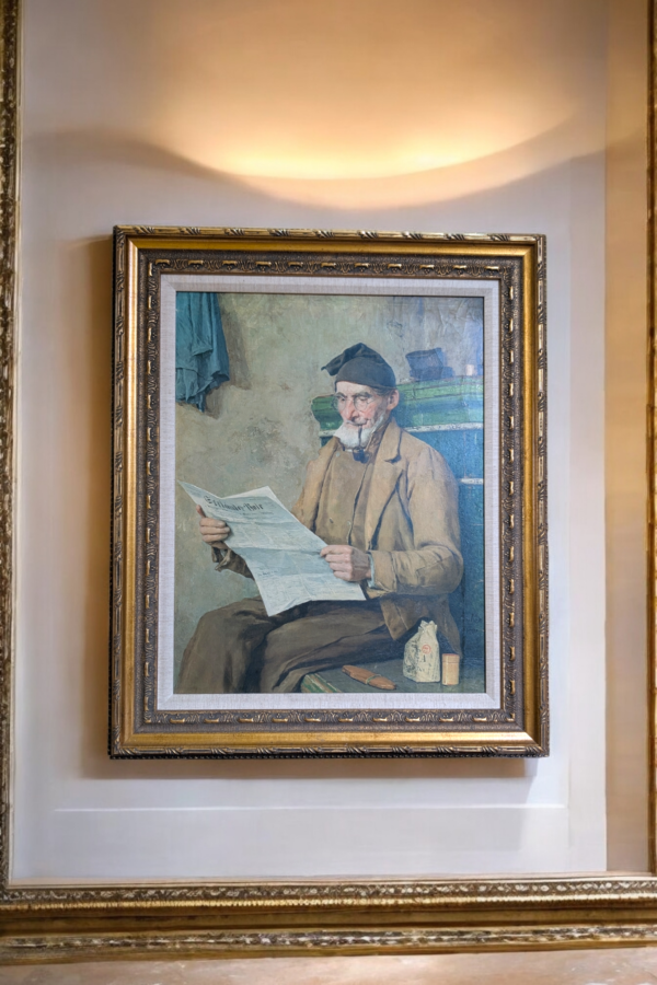 Vintage French Gilt Framed Lithograph Of A Gentleman Reading A Paper - Image 3