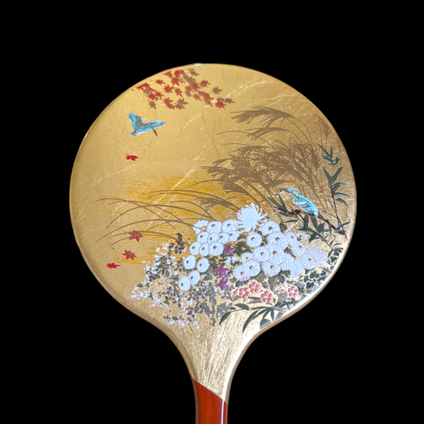 Oriental Hand Painted Lacquered Hand Mirror - Image 2