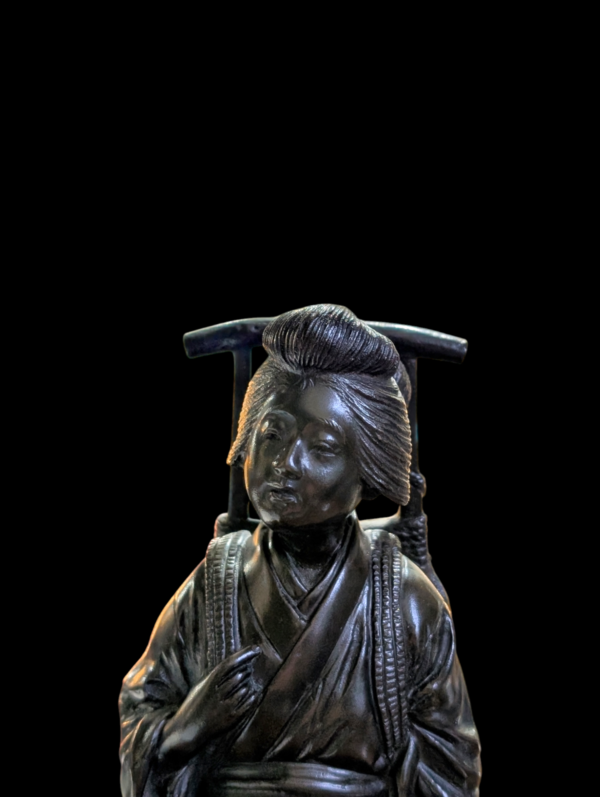 Japanese Meiji Period (1868-1912) Bronze Figure Of A Girl - Signed - Image 3