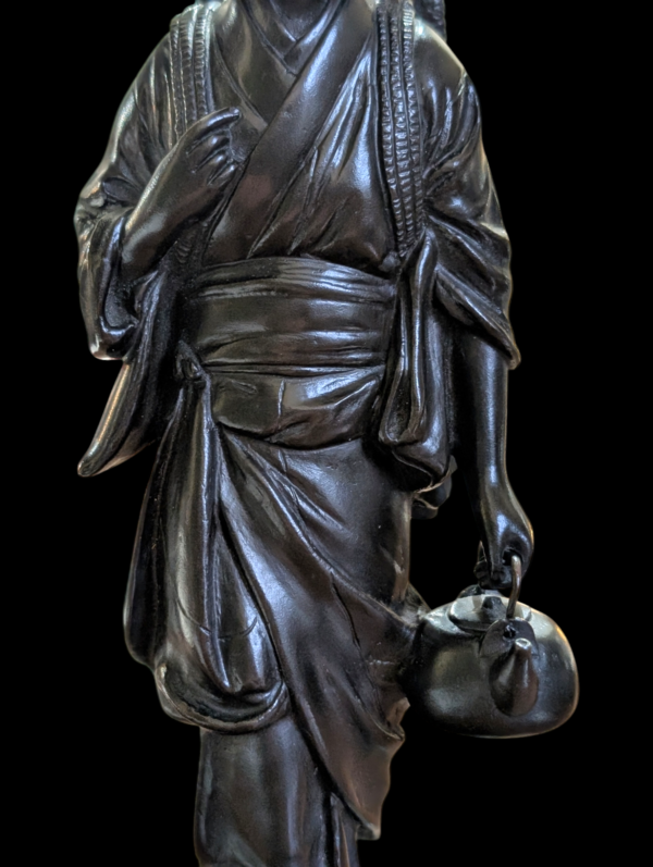 Japanese Meiji Period (1868-1912) Bronze Figure Of A Girl - Signed - Image 6