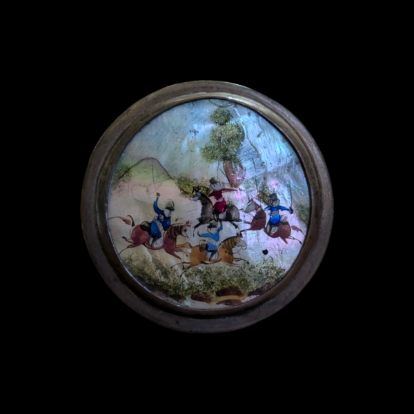 Hand Painted Mother Of Pearl Cavalry Scene Trinket Box