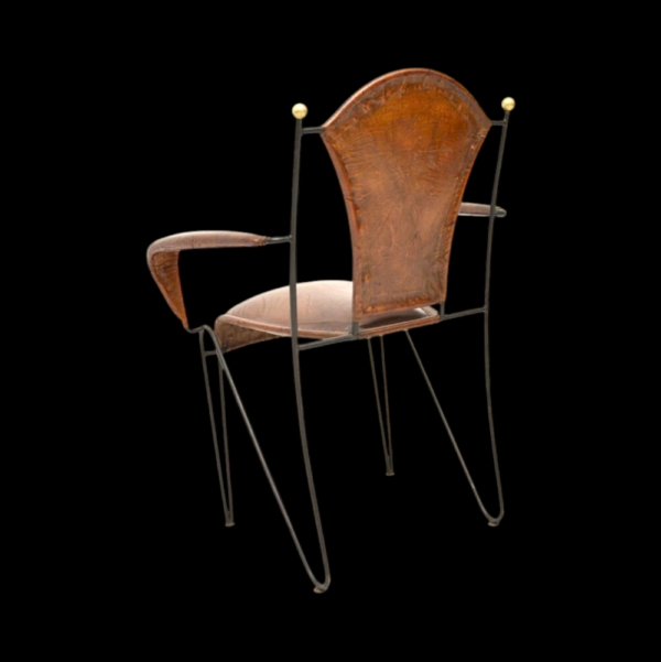 1950's Mid Century French Iron & Leather Jacques Adnet Armchair - Image 5