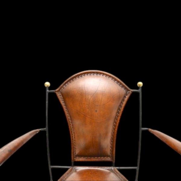 1950's Mid Century French Iron & Leather Jacques Adnet Armchair - Image 6