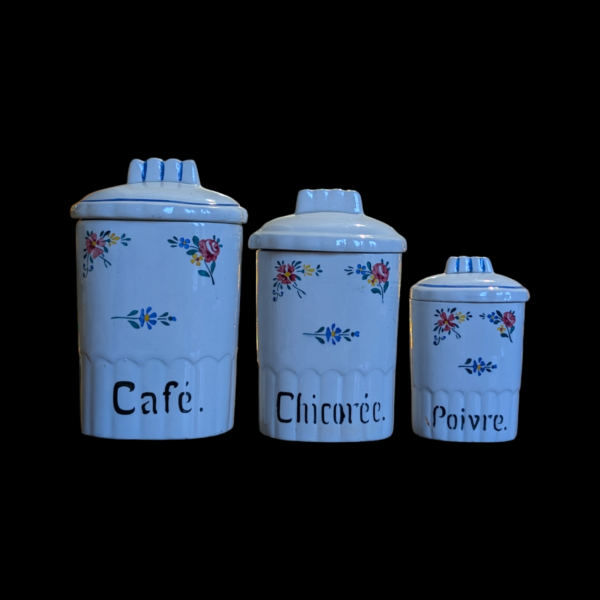 Set Of Three French Porcelain Kitchen Canisters