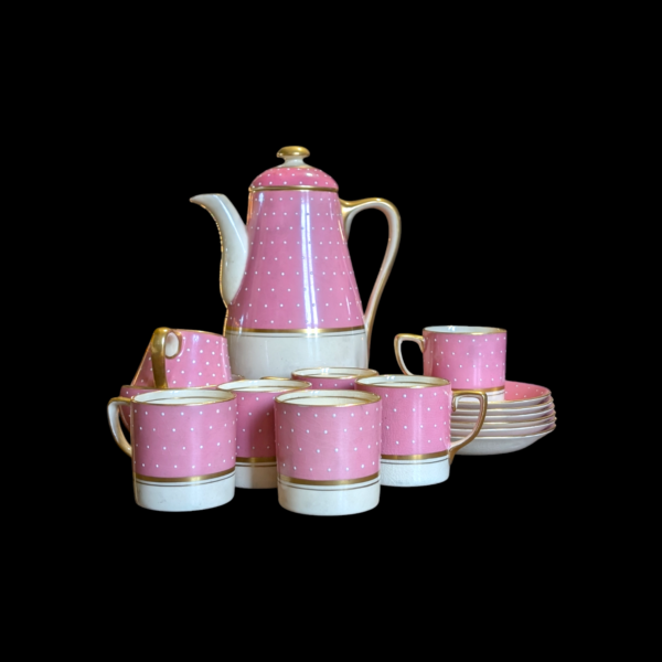 Sunbuff 1930's Gray's Potter Pink & White Polka Dot Gold Rimmed Tea Set