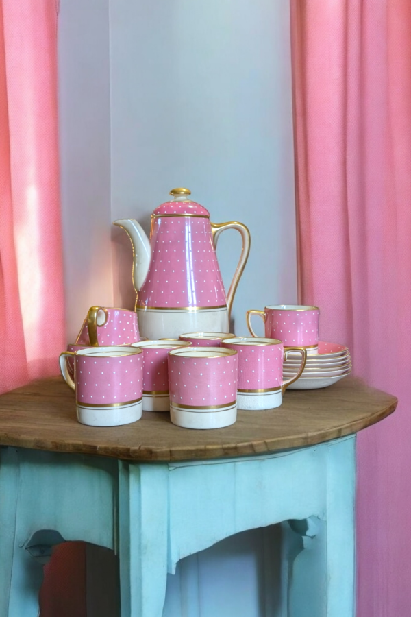 Sunbuff 1930's Gray's Potter Pink & White Polka Dot Gold Rimmed Tea Set - Image 3