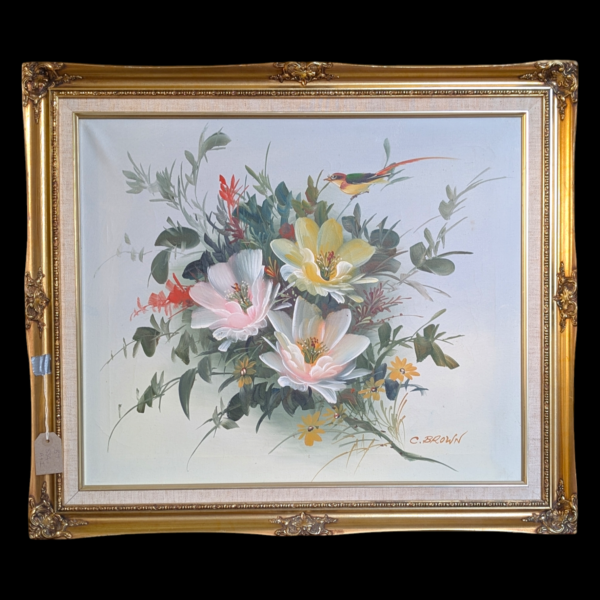 Gold Framed Floral Oil Painting - Signed C Brown