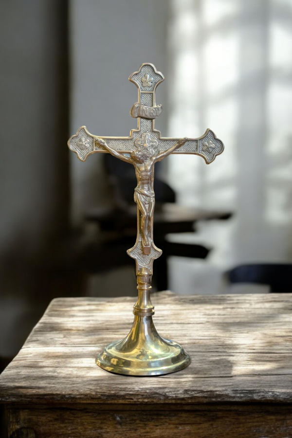 Antique Brass Crucifix - Image 3