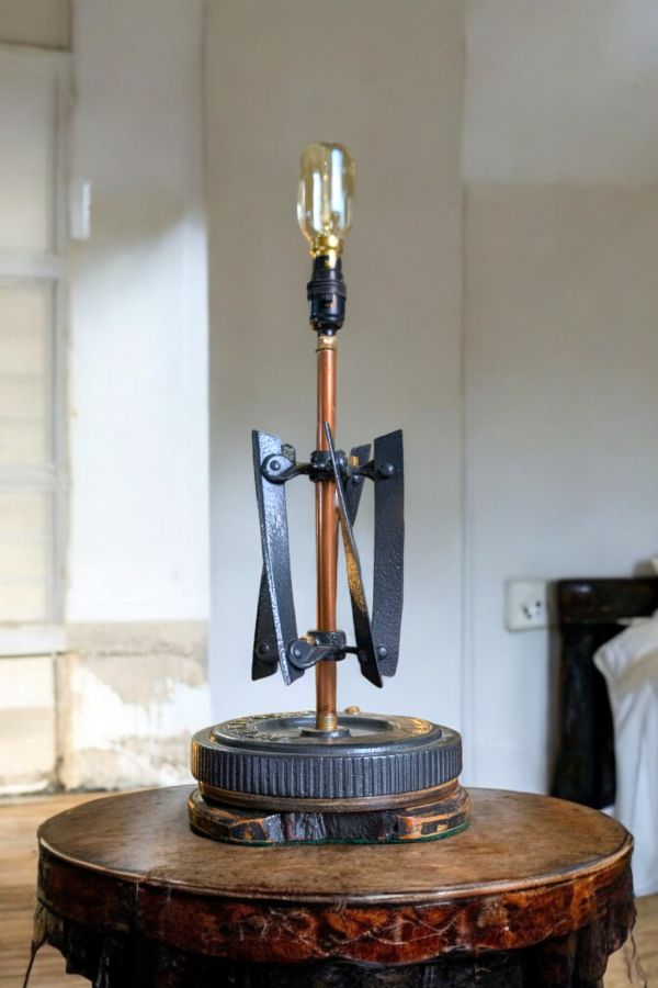 Industrial Table Lamp Made From Old Lawn Mower Parts - Image 3