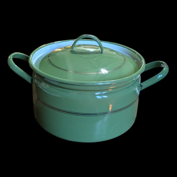 Large Enamelled Green Lidded Pan