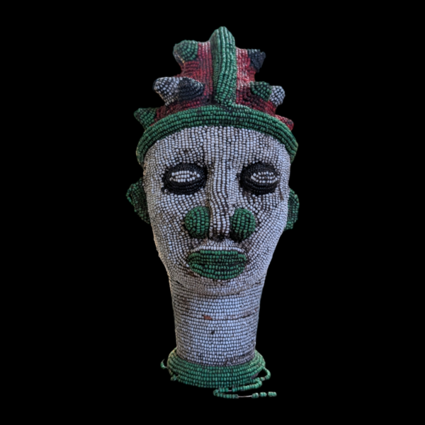 Heavily Beaded Bamileke African Head Bust