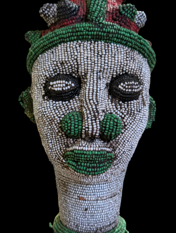 Heavily Beaded Bamileke African Head Bust - Image 3