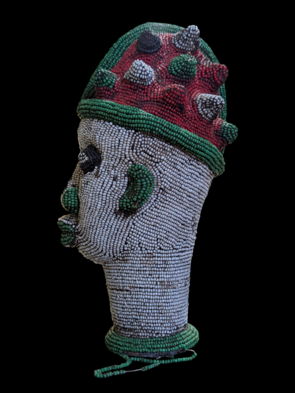 Heavily Beaded Bamileke African Head Bust - Image 2